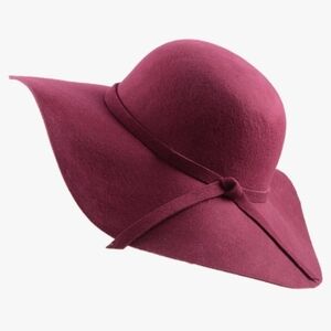 💠Burgundy Felt Floppy Hat Womens One Size Ribbon Tie Accessory Wide Brim Fall